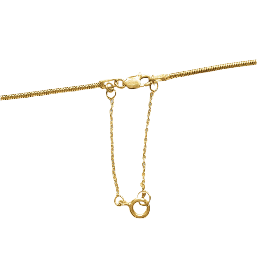9ct Gold snake chain with safety chain on a white background