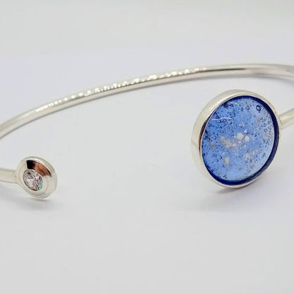 Ashes Glass Solid Silver Cubic Zirconia Solitaire Bangle