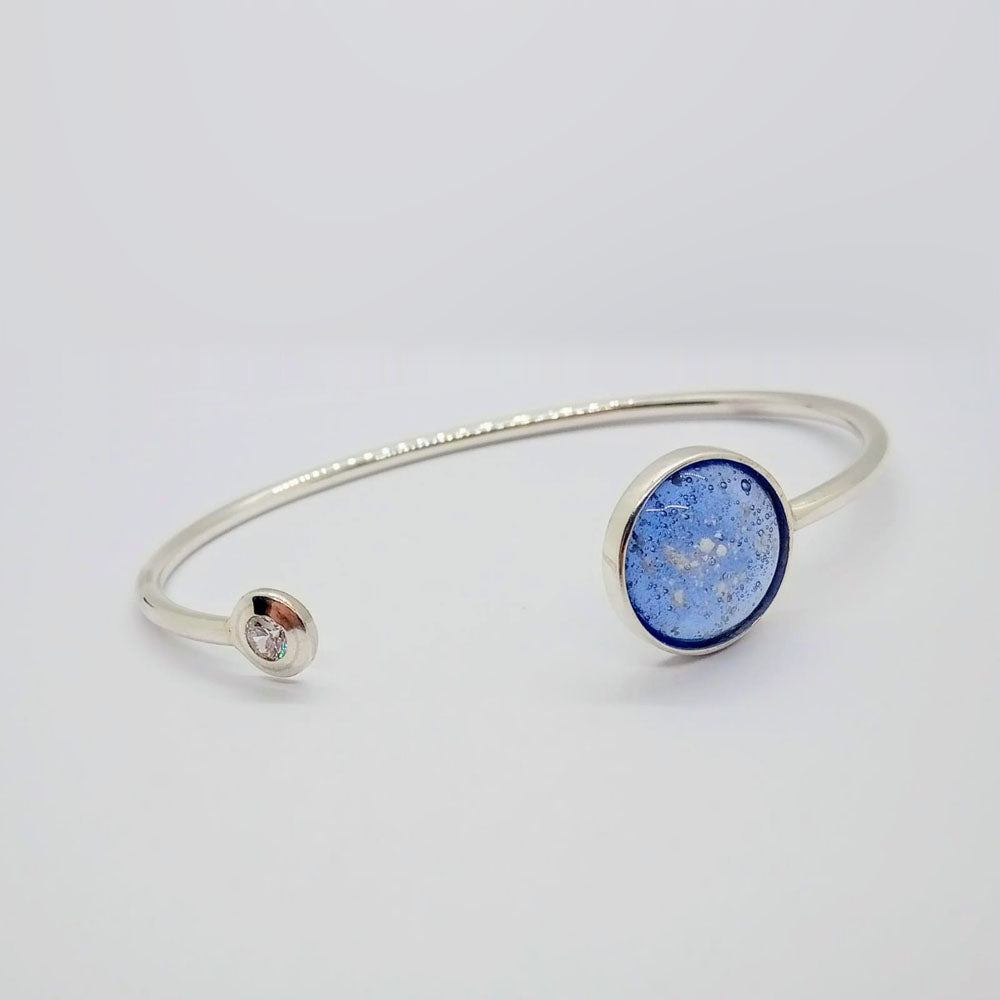 Ashes Glass Solid Silver Cubic Zirconia Solitaire Bangle