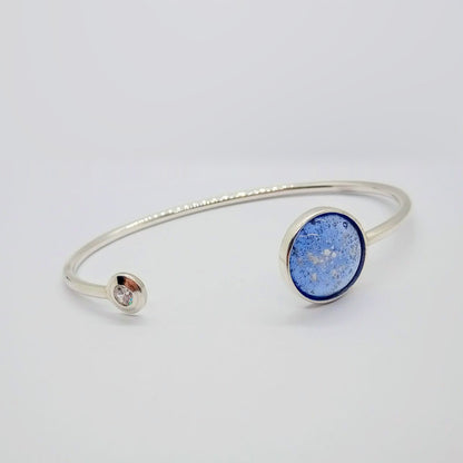 Ashes Glass Solid Silver Cubic Zirconia Solitaire Bangle