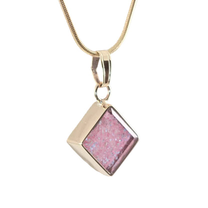 Ashes in Glass Square Gold Pendant - Pink
