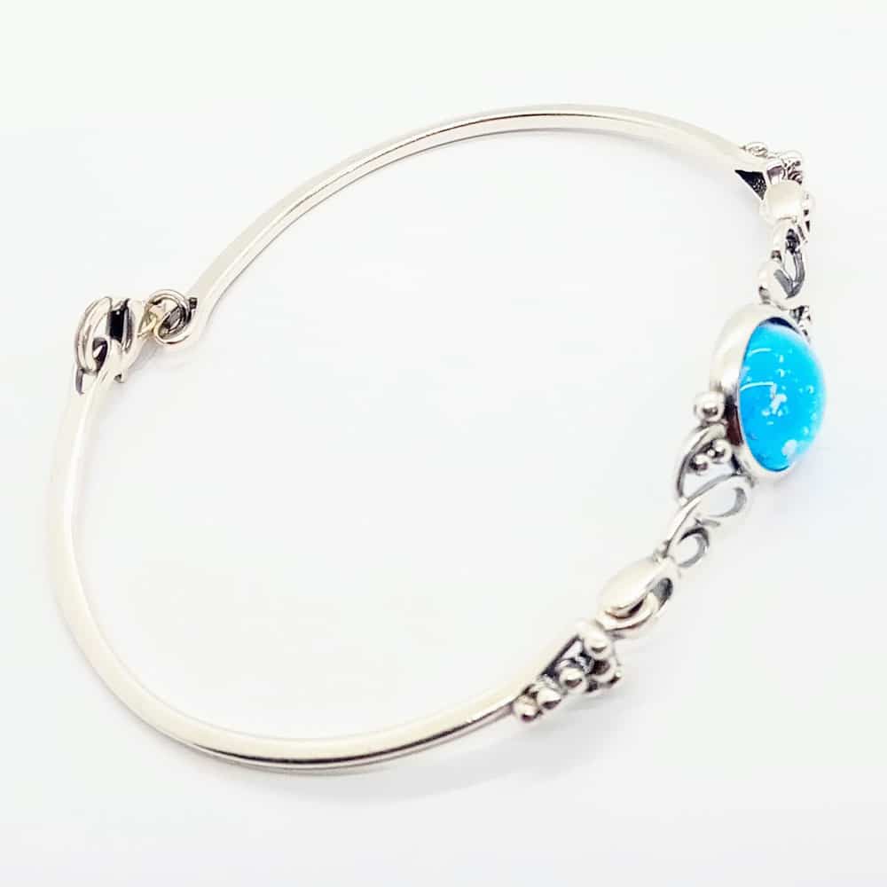 Ashes Glass Memorial Sterling Silver Ornate Bangle