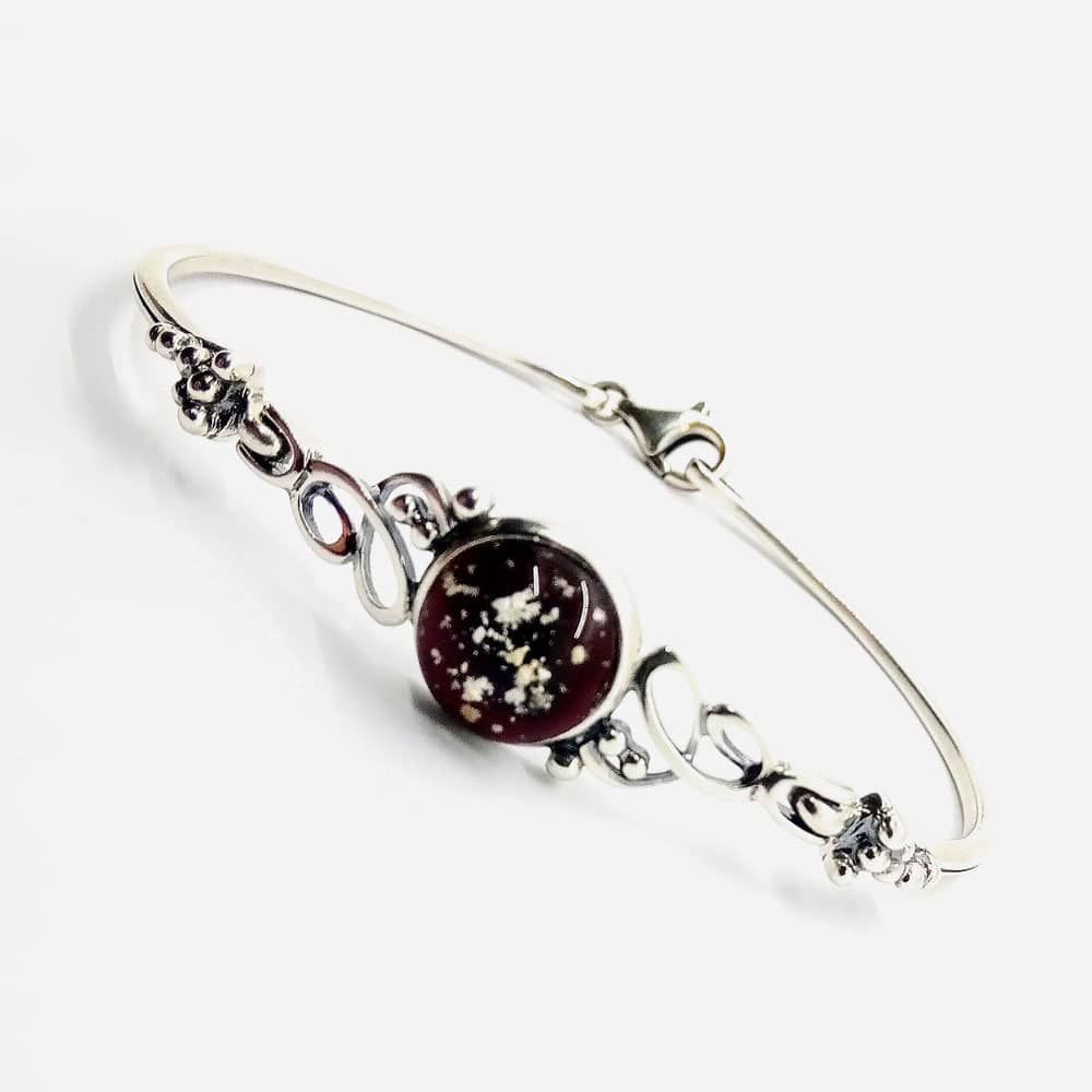 Ashes Glass Memorial Sterling Silver Ornate Bangle