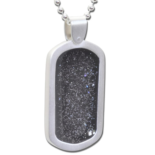 Satin finished black id and dog tag style ashes pendant with ball chain 