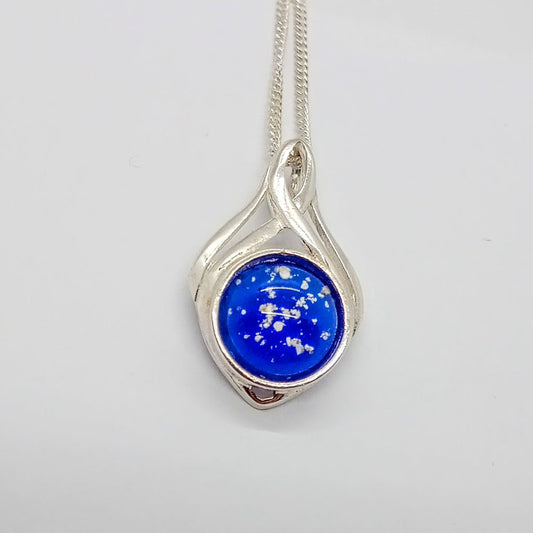 Ashes Glass Silver Ribbon Memorial Pendant