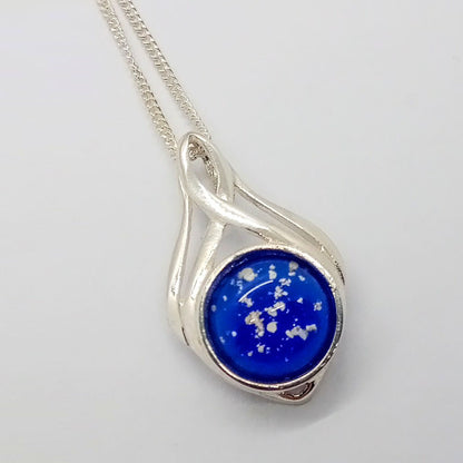 Ashes Glass Silver Ribbon Memorial Pendant