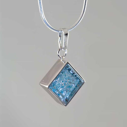 Crystal Glass Square Pendant - Silver & Blue
