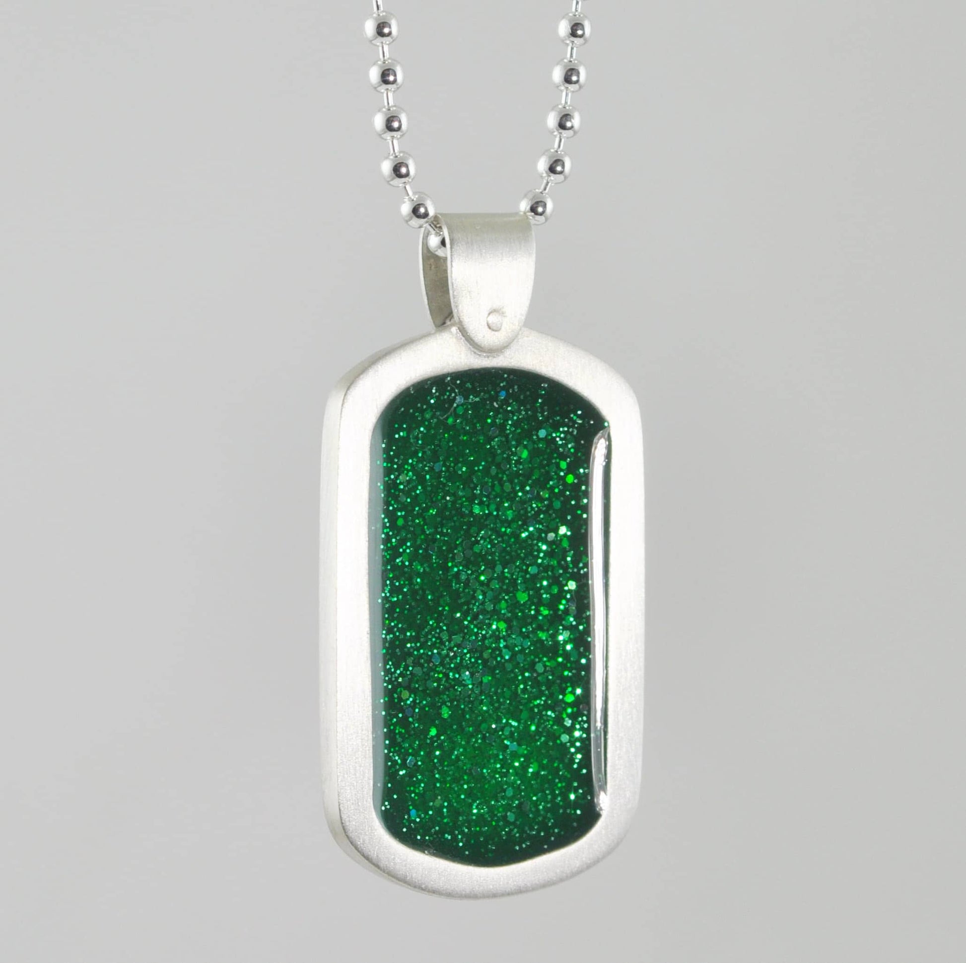 Crystallure Silver Dog Tag - Green