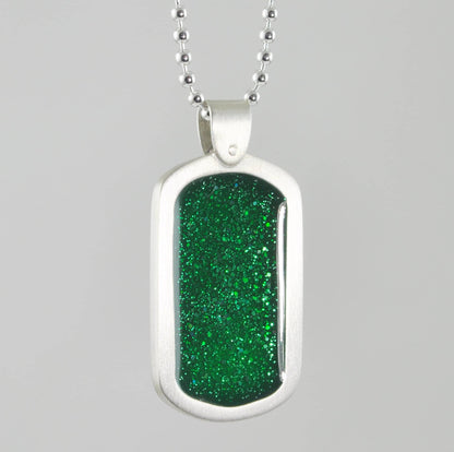 Crystallure Silver Dog Tag - Green
