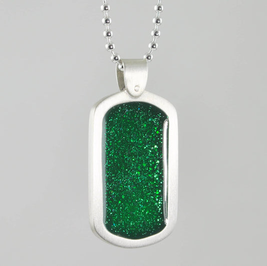 Crystallure Silver Dog Tag - Green