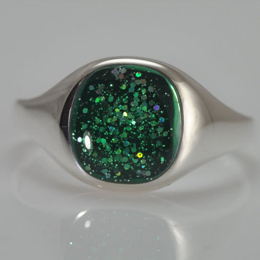 Crystallure Signet Ring - Silver & Green