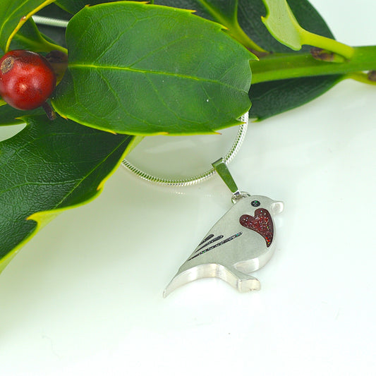 Silver Robin Memorial Pendant for Ashes, Hair or Fur