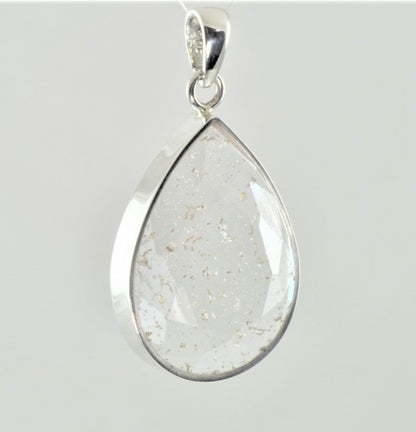 Crystal Glass Teardrop Memorial Silver Pendant