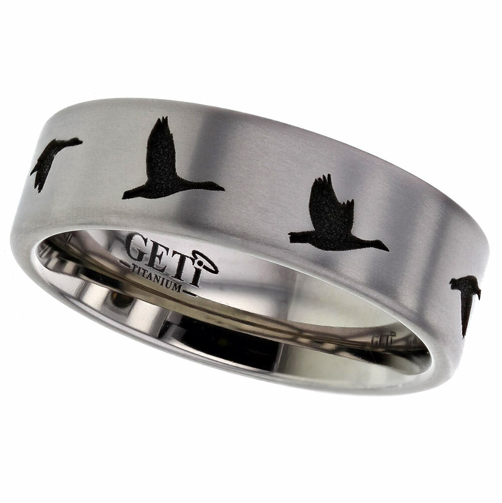 Flat profile Titanium ring with flying geese formation design