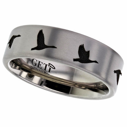 Flat profile Titanium ring with flying geese formation design