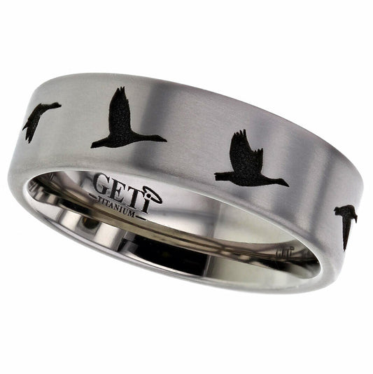 Flat profile Titanium ring with flying geese formation design