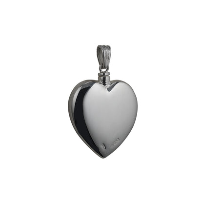 Back of silver heart locket on a white background