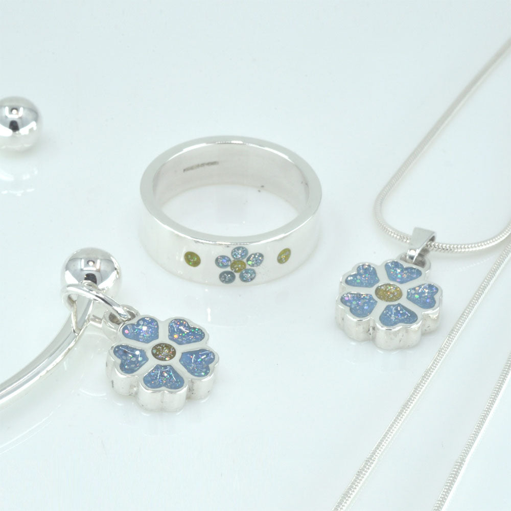 Crystallure Sterling Silver Forget-Me-Not Band Ring