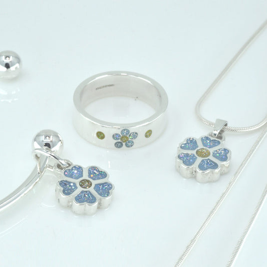 Crystallure Sterling Silver Forget-Me-Not Torque Bangle