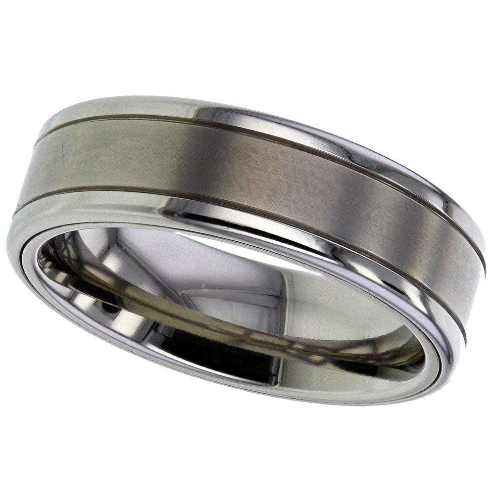 Modern Remembrance Titanium Ring with a Satin Band within Twin Grooves