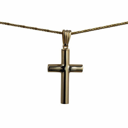 Handmade 9ct Gold Plain Cross Self-fill necklace for ashes on white background 