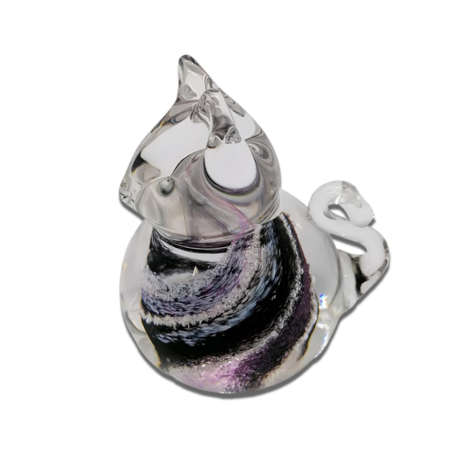 Memorial Glass Cat Ashes Paperweight  purple