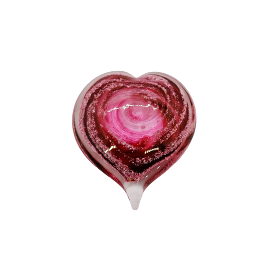 Ashes in red and pink heart shaped glass tangible hand held keepsake