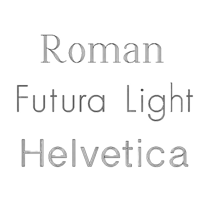Text displaying Roman font, Futura Light Font & Helvetica font for cylindrical shaped self-fill ashes necklace on a white background