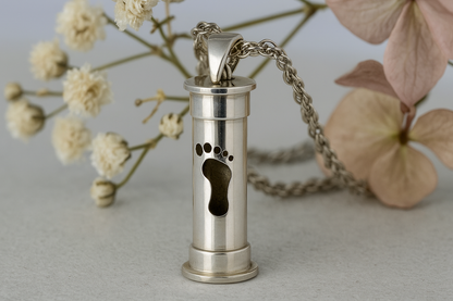 Sterling Silver Footprint Memorial Memory Pendant