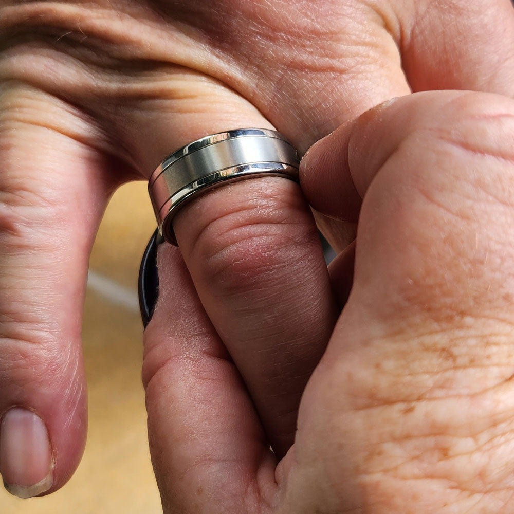 Titanium Ring With Twin Grooves, Flat Profile