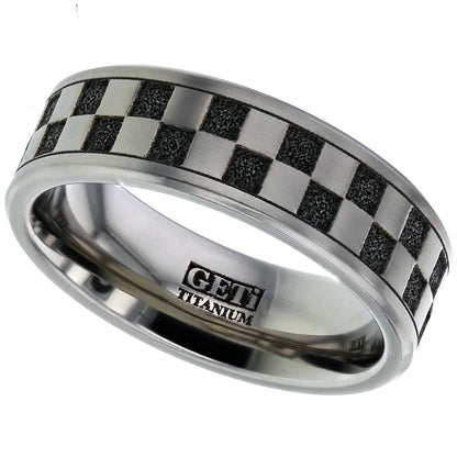 Titanium Ring with Checkerboard Pattern, Flat Profile