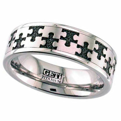 Titanium Ring with a Jigsaw Design, Flat Profile