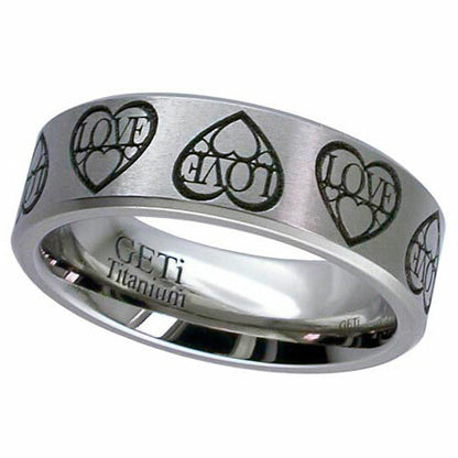 Titanium Ring with a Love Heart Design, Flat Profile