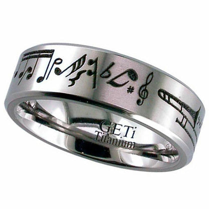 Titanium Ring with a Music Theme Design, Flat Profile