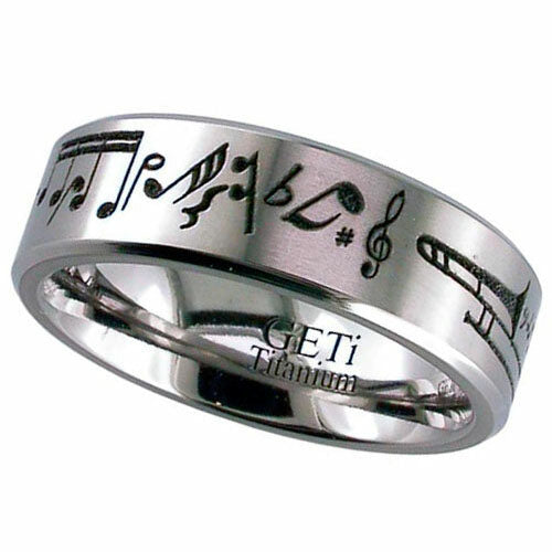 Titanium Ring with a Music Theme Design, Flat Profile