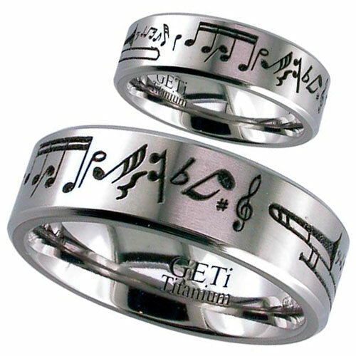 Titanium Ring with a Music Theme Design, Flat Profile