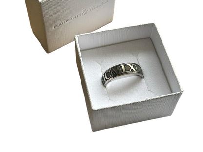 Traditional Memorial Titanium Ring to hold ashes, hair or fur with your chosen date in Roman Numerals