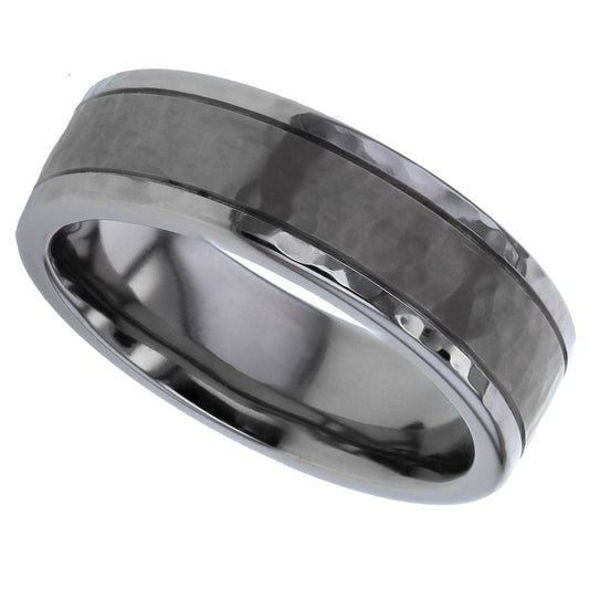 Vintage Satin Titanium Memorial Band with Polished Edges