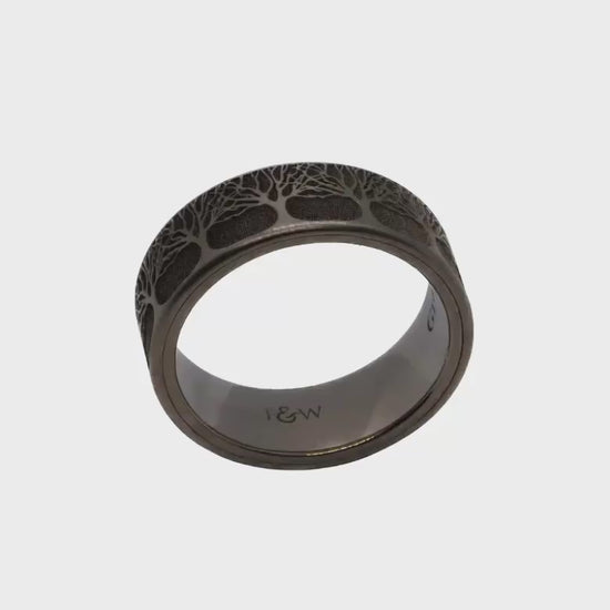 Titanium Ashes Ring with tree of life design