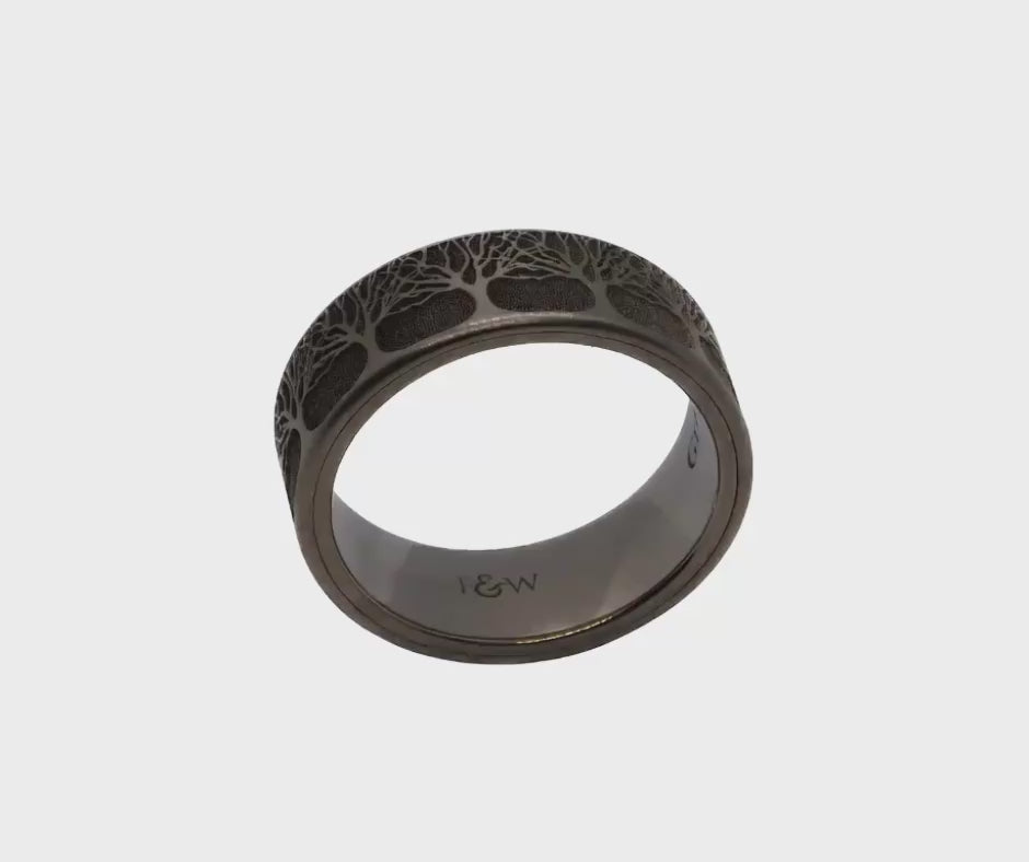 Titanium Ashes Ring with tree of life design