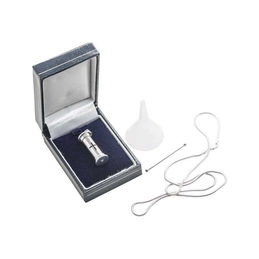 Cross shape Memory Pendant Capsule, Sterling Silver, with Chain