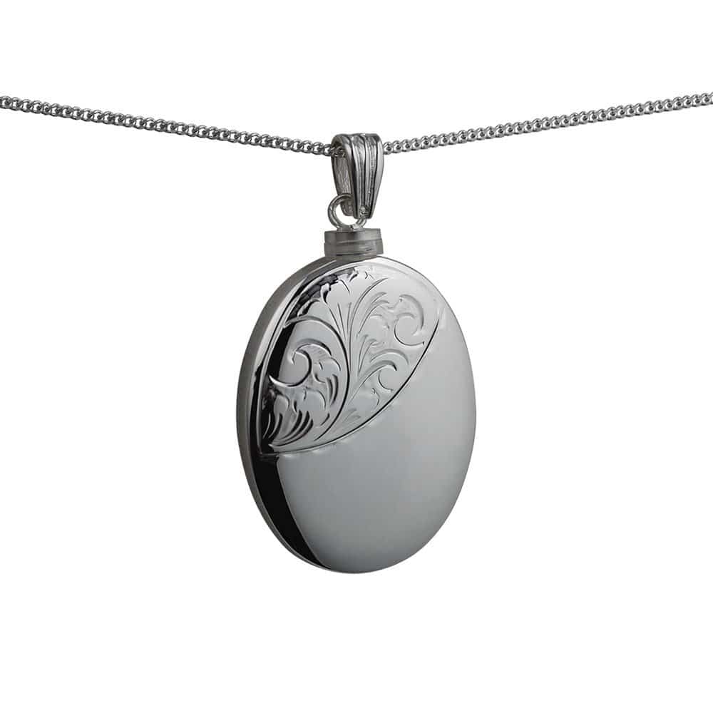 Silver Handmade Oval Half Hand Engraved Memorial Urn Locket. 35x26mm ...