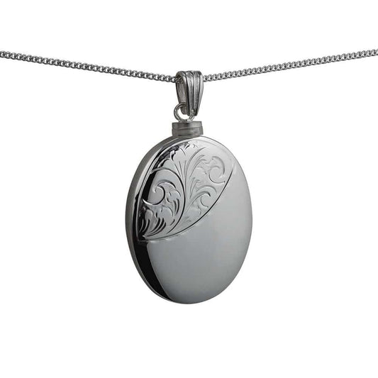 Silver Handmade Oval Hand Engraved Memorial Locket. 35x26mm