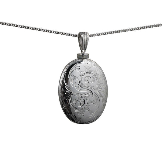 Silver Handmade Oval Full Hand Engraved Memorial Locket. 35x26mm