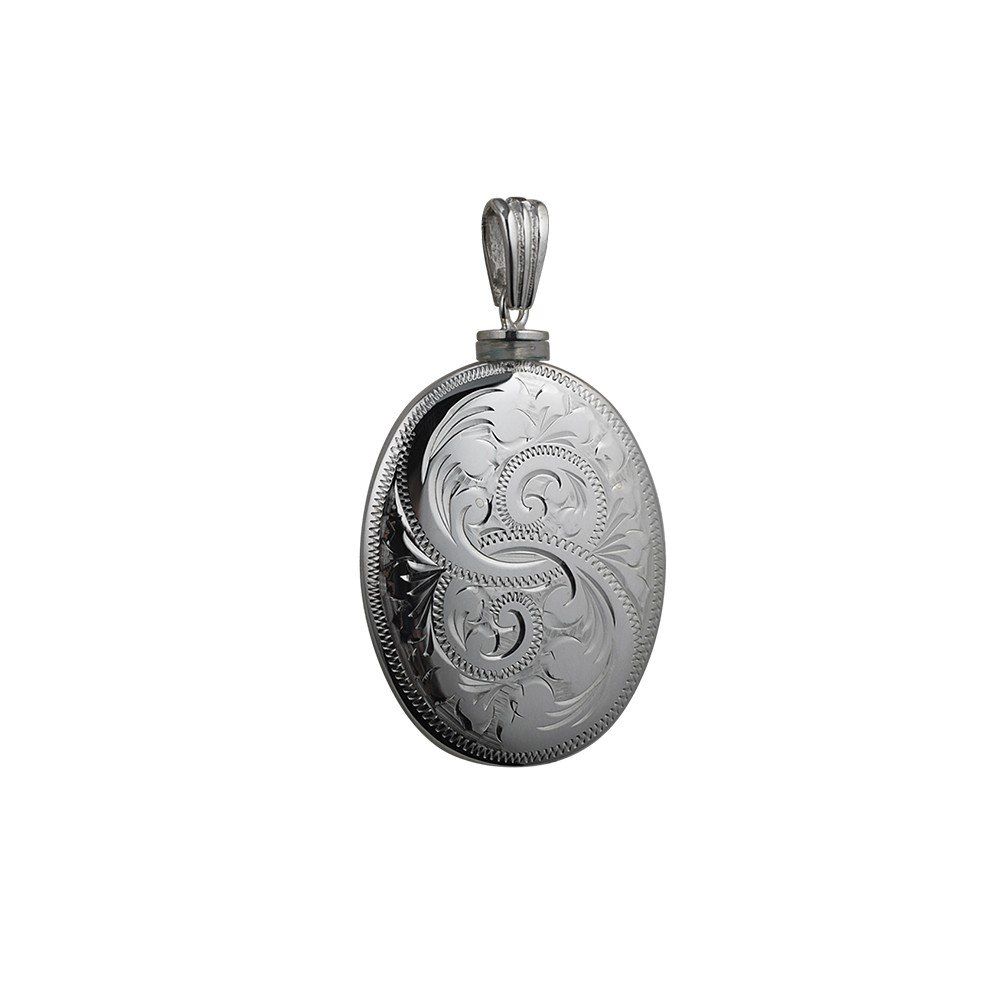 Silver Handmade Oval Full Hand Engraved Memorial Locket. 35x26mm