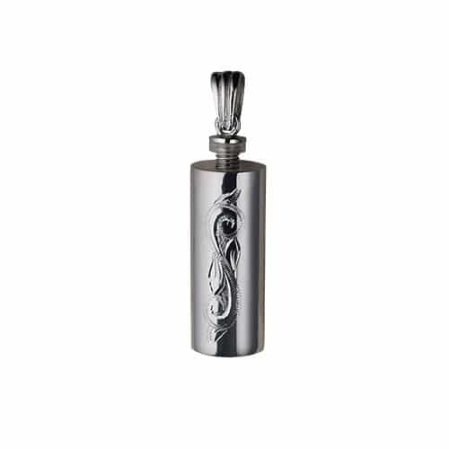 Silver Handmade Traditional Scroll Engraving Oval Memorial Cylinder. 33x13x10mm