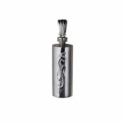 Silver Handmade Traditional Scroll Engraving Oval Memorial Cylinder. 33x13x10mm