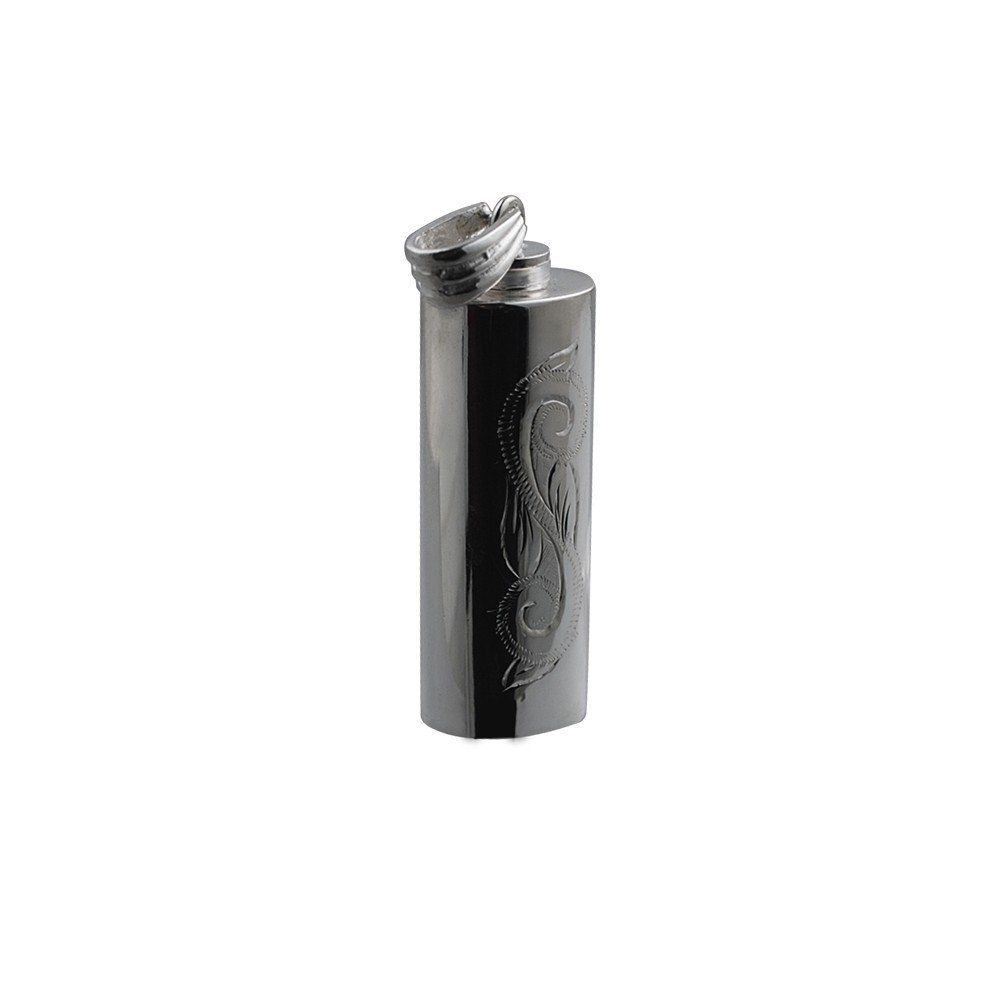 Silver Handmade Traditional Scroll Engraving Oval Memorial Cylinder. 33x13x10mm