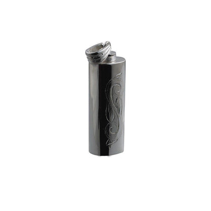 Silver Handmade Traditional Scroll Engraving Oval Memorial Cylinder. 33x13x10mm