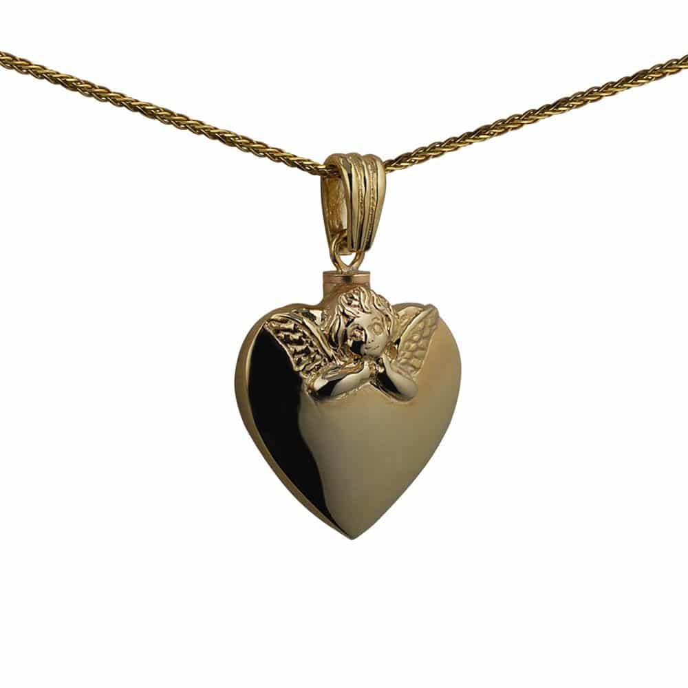 9ct Gold Handmade Embossed Angel Heart Memorial Locket. 25x22mm